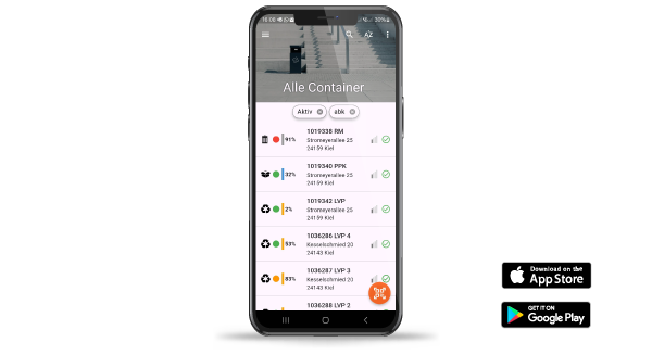 adhoc mobile App mit Behälterübersicht