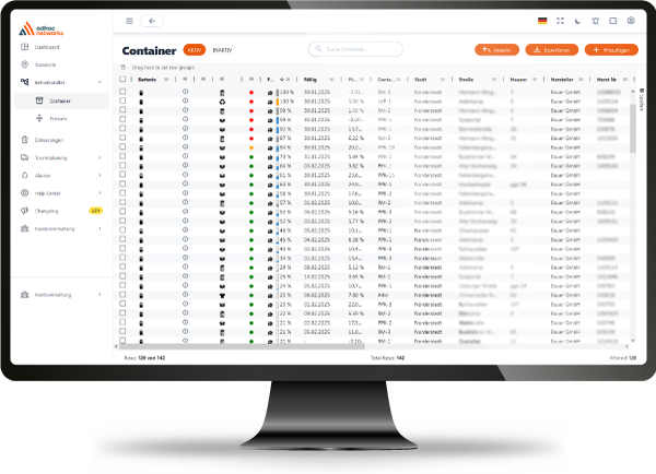 Behälterübersicht in der adhoc.smartwaste Plattform