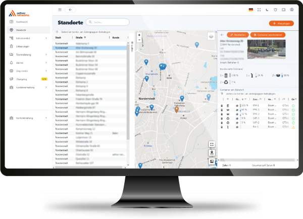 Standortkarte in der adhoc smart waste Plattform