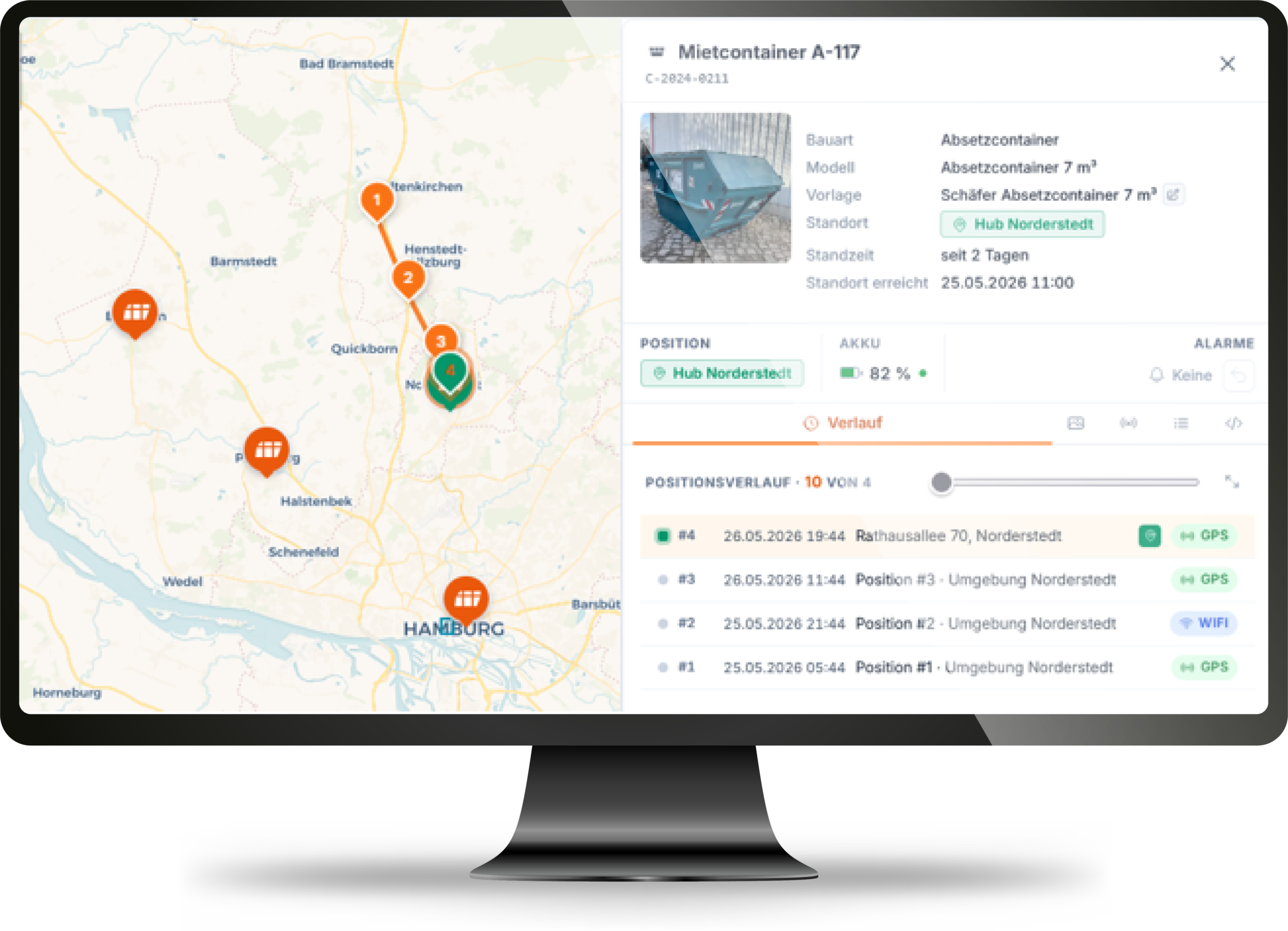 Standortverlauf eines Trackers in der adhoc Plattform