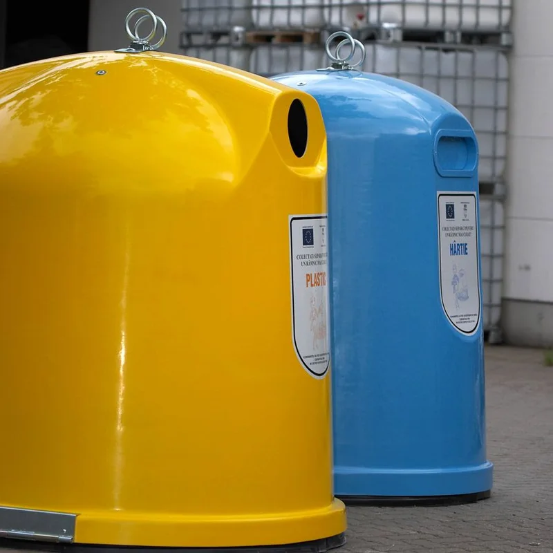 Two igloo depot containers for plastic and paper